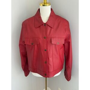 KC Collections Women's Red Leather Jacket  Pockets Large